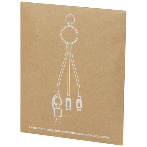 Tecta kabel do ładowania z tworzyw sztucznych pochodzących z recyklingu/bambusa 6 w 1 z brelokiem Czarny 12432590 (2)