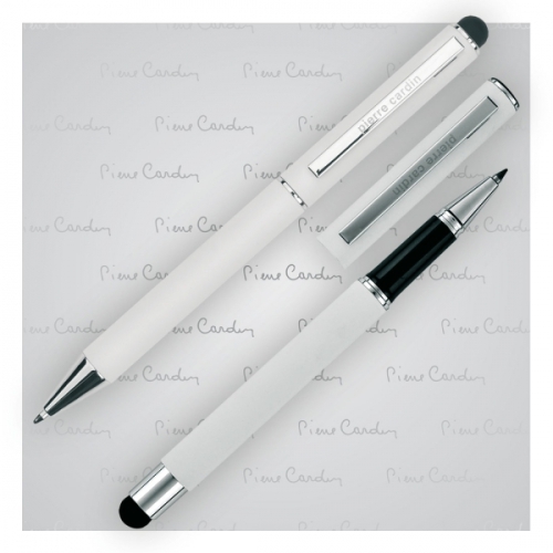 Zestaw piśmienny długopis i pióro kulkowe soft touch CLAUDIE Biały B0401200IP306 