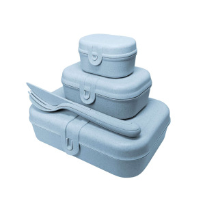 Zestaw 3 lunchboxów ze sztućcami Pascal ready organic blue Koziol Niebieski