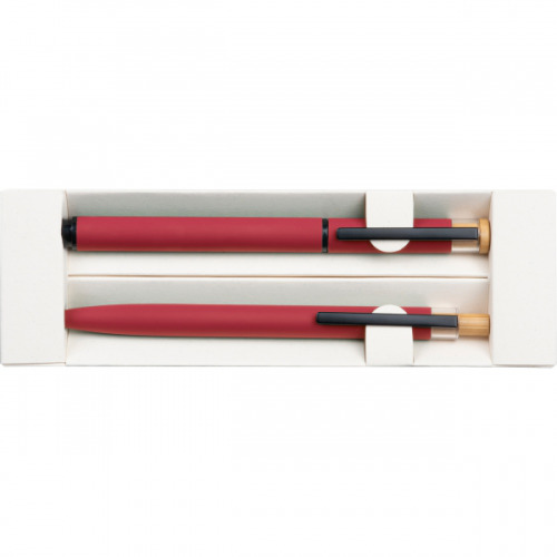 Zestaw piśmienny długopis i pióro kulkowe z aluminium z recyklingu RAFFAELE Czerwony 1470605 (6)