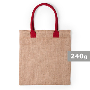 Torba z juty na zakupy, bawełniane uchwyty Czerwony