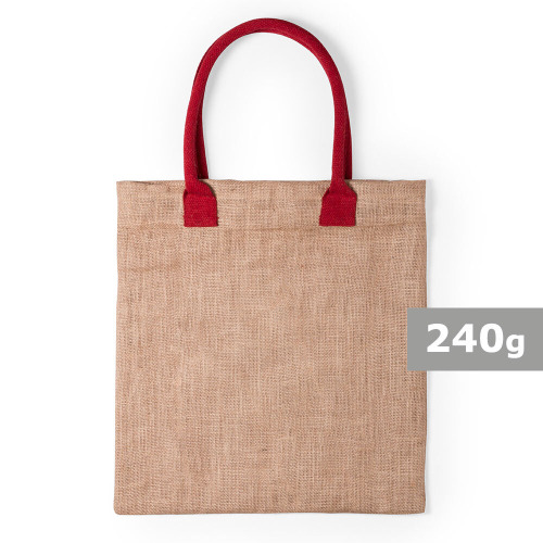 Torba z juty na zakupy, bawełniane uchwyty Czerwony V0533-05 