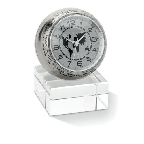 Analogowy zegar biurkowy srebrny błyszczący MO8102-17 