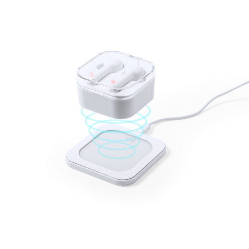 Bezprzewodowe słuchawki douszne, ładowarka bezprzewodowa 5W Biały V0164-02 (1)