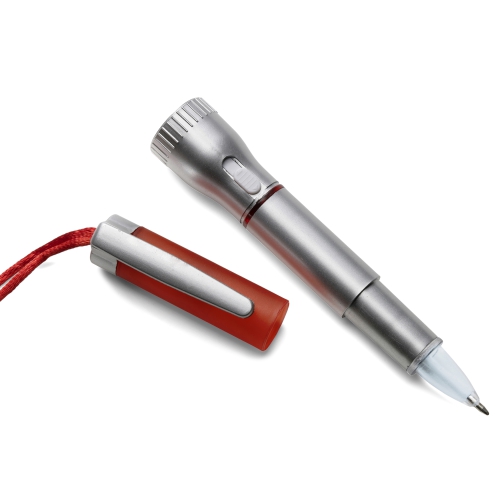 Latarka, długopis na sznurku czerwony V5538-05 (2)