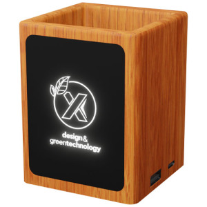 SCX.design O12 drewniany podświetlany stojak na ołówki z podwójnym wyjściem USB