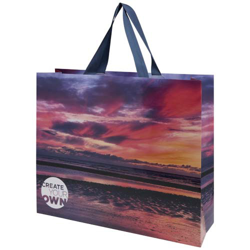Torba papierowa Smartfold 210 g/m² z uchwytami ze wstążki i matowym laminowaniem – 42 x 12 x 35 cm Niebieski 1ZM02052 