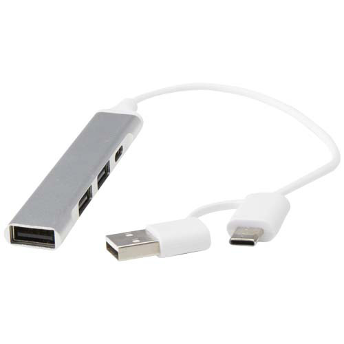 Alkaid 4-portowy hub USB-A i typu C z podwójnym wejściem wykonany z aluminium z recyklingu Srebrny 12446981 (6)