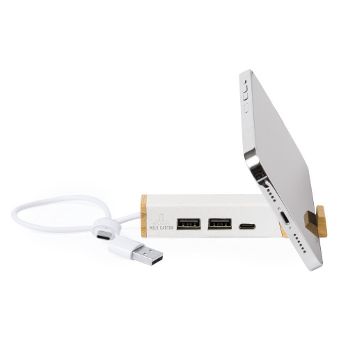 Hub USB i USB typu C ze zrecyklingowanych kartoników po mleku biały V2006-02 (1)