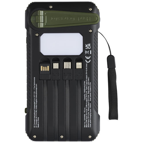 Soldy powerbank solarny o pojemności 10 000 mAh z dynamem wykonany z tworzyw sztucznych pochodzących z recyklingu z certyfika Zieleń wojskowa 12434664 (4)