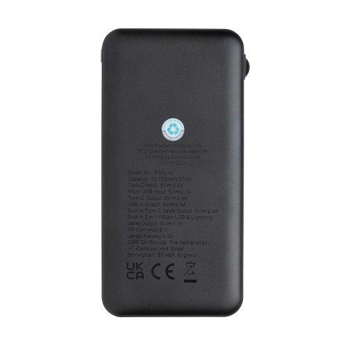 Power bank 10000 mAh Lockhart, zintegrowane kable Czarny P322.431 (5)