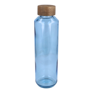 Butelka InSideOut z recyklingowanego szkła ReuuZ z drewnianym korkiem 650 ml Transparentny / jasnoniebieski
