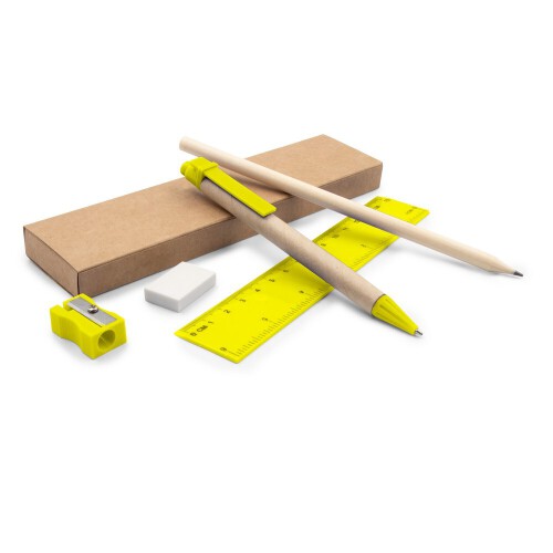 Zestaw szkolny, ołówek, długopis, gumka, temperówka, linijka żółty V7869-08 (2)
