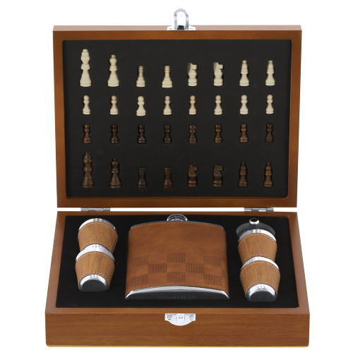 Zestaw upominkowy, piersiówka 175 ml, kieliszki 30 ml, szachy Beżowy VA373-20 (4)