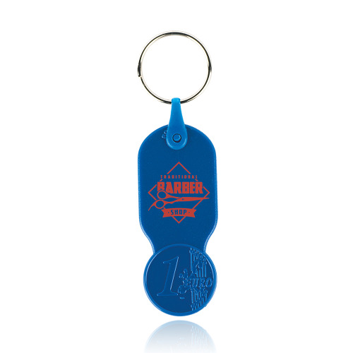 Plastikowy brelok z żetonem 1 € / Key01 Biały IP14070600 (3)