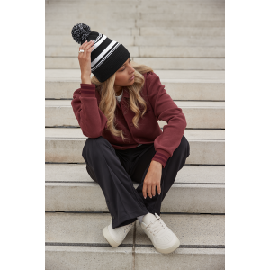 Czapka Beanie Dwuwarstwowa z Pomponem Poliester Recykling - Black & White
