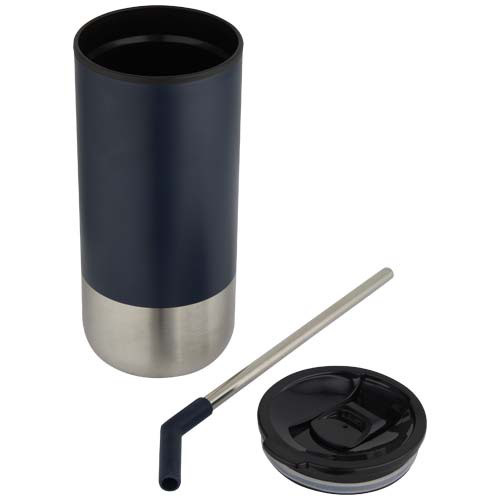 Grayson izolowany kubek z certyfikatem RCS z recyklingu o pojemności 480 ml z silikonową słomką Granatowy 10091855 (4)