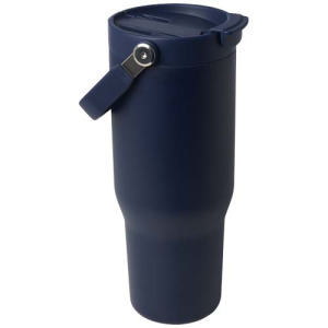 Kubek Bronx o pojemności 900 ml, z izolacją próżniową, wykonany ze recyklingowanej stali nierdzewnej z certyfikatem RCS i z miedzi, z wielofukncyjną zakrętką Granatowy