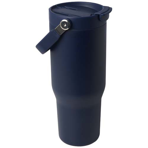 Kubek Bronx o pojemności 900 ml, z izolacją próżniową, wykonany ze recyklingowanej stali nierdzewnej z certyfikatem RCS i z miedzi, z wielofukncyjną zakrętką Granatowy 10086455 
