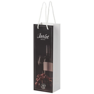 Ręcznie robiona torba na butelkę wina z papieru integra z plastikowymi uchwytami – 12 x 9 x 37 cm