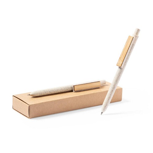 Zestaw piśmienny ze słomy pszenicznej, długopis i ołówek mechaniczny neutralny V9351-00 