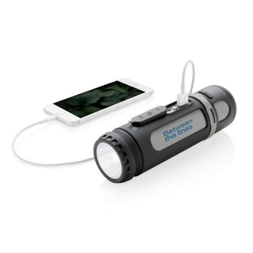 Głośnik bezprzewodowy 3W, power bank 4400 mAh, lampka Swiss Peak Czarny, szary P326.890 (12)