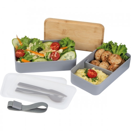 Lunch box 2x600 ml ze sztućcami PESCARA Szary 253107 (2)