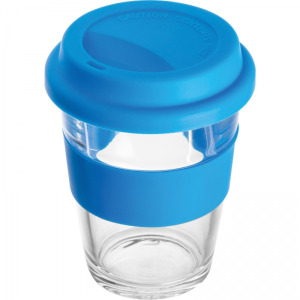 Kubek szklany z pokrywką 300 ml AMANDA Niebieski