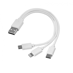 Kabel USB 3w1 micro USB + USB typ C + Lightning biały