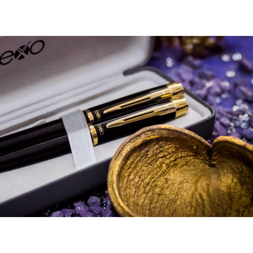 Zestaw (pióro wieczne i długopis) EXO Aries, czarny lakier, wykończenia złote, etui premium czarny EXP1030.03GTSETBPFP-CZ (5)