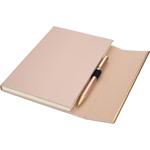 Notatnik A5 ze skóry z recyklingu, w linie z długopisem metalowym CrisMa MAGGIE Miedziany 2476395 (2)