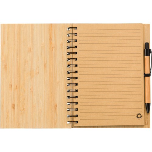 Bambusowy notatnik A5, długopis drewno V0200-17 (4)
