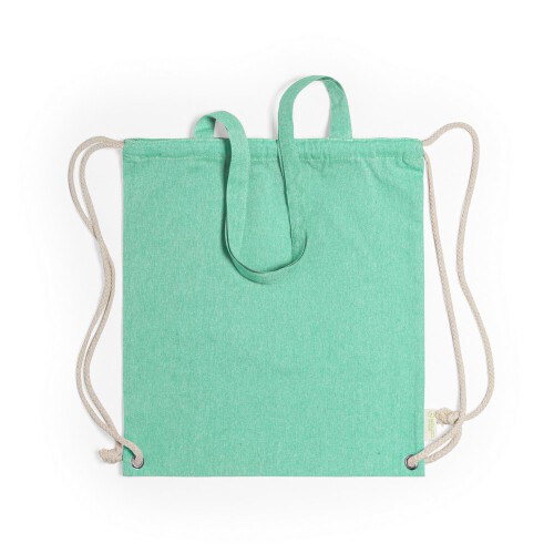 Worek ze sznurkiem i torba na zakupy z bawełny z recyklingu, 2 w 1 zielony V6792-06 
