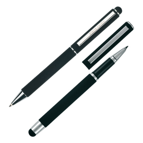 Zestaw piśmienny długopis i pióro kulkowe soft touch CLAUDIE Czarny B0401201IP303 (1)