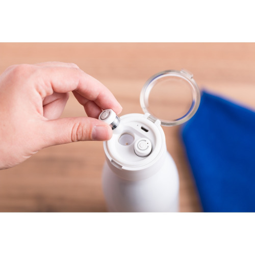 Butelka sportowa 580 ml, słuchawki bezprzewodowe Biały V0621-02 (3)