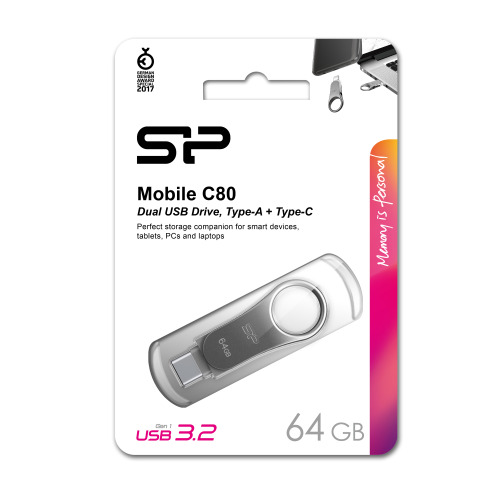 Pendrive z wejściem USB typu C Mobile C80, 64GB 3.2 Silicon Power Szary EG 815007 64GB (3)