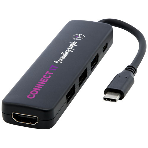 Loop adapter multimedialny USB 2.0-3.0 z portem HDMI wykonany z tworzyw sztucznych pochodzących z recyklingu z certyfikatem R Czarny 12436890 (1)