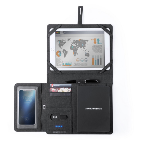 Teczka konferencyjna, notatnik, power bank, stojak na tablet Czarny V2942-03 (1)