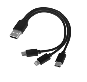 Kabel USB 3w1 micro USB + USB typ C + Lightning czarny
