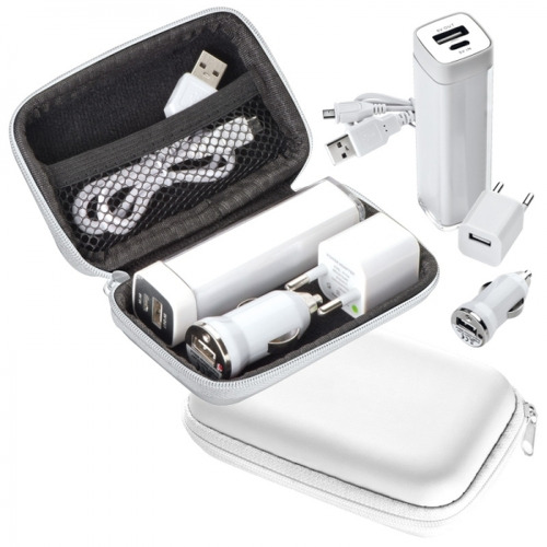 Zestaw podróżny power bank 2200 mAh i wtyczki EXETER Biały 008106 (2)