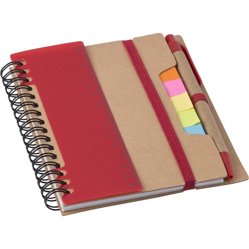 Zestaw do notatek, notatnik, długopis, linijka, karteczki samoprzylepne czerwony V2991-05 (1)