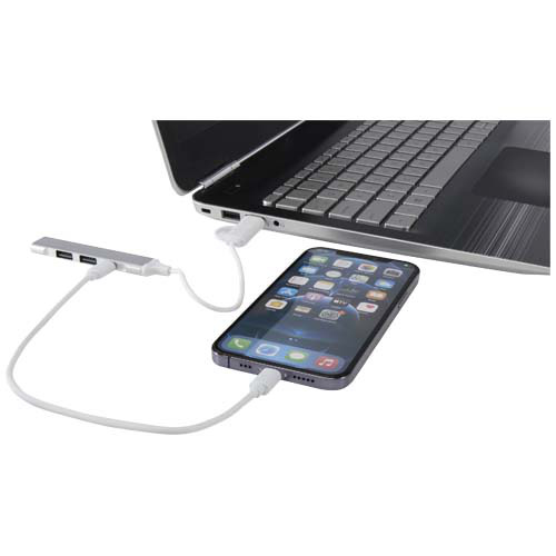 Alkaid 4-portowy hub USB-A i typu C z podwójnym wejściem wykonany z aluminium z recyklingu Srebrny 12446981 (4)