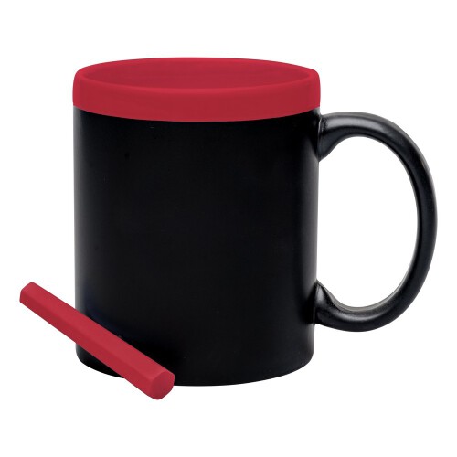 Kubek ceramiczny 300 ml, czarny panel do rysowania, kreda czerwony V5479-05 (3)