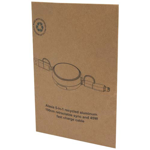 Alasia zwijany kabel do synchronizacji danych i szybkiego ładowania 5 w 1 45 W o długości 100 cm z tworzyw sztucznych i aluminium pochodzących z recyklingu Czarny 12442090 (2)