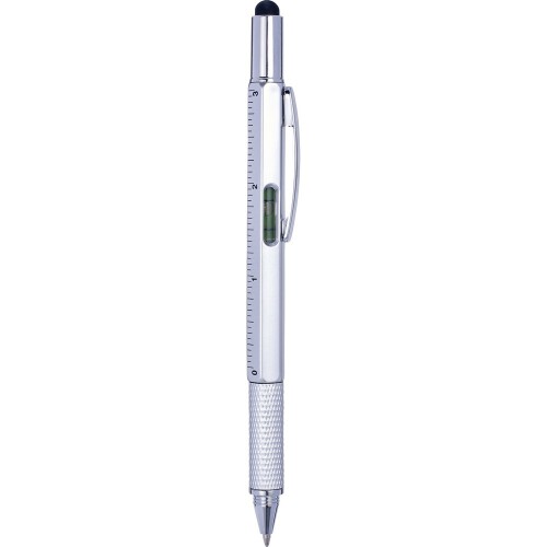 Długopis wielofunkcyjny, touch pen, linijka, poziomica srebrny V1919-32 (5)