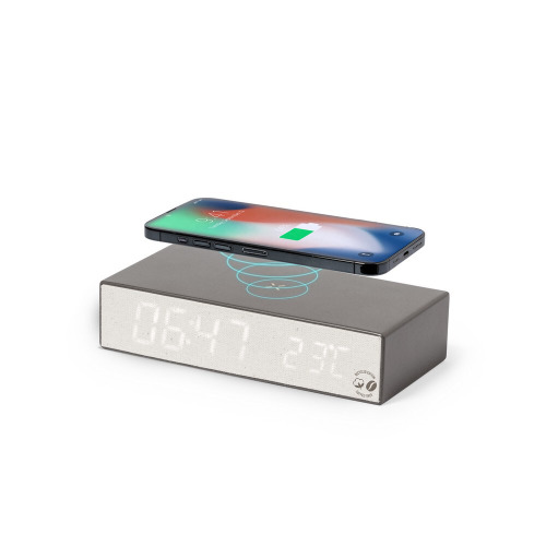 Ładowarka bezprzewodowa 10W z łusek kawowych i bawełny z recyklingu, wielofunkcyjny zegar cyfrowy Brązowy V1344-16 (2)