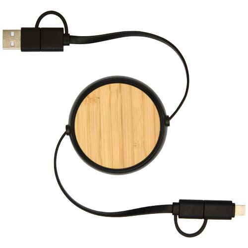 Chechia zwijany kabel do synchronizacji danych i szybkiego ładowania 5 w 1 45 W o długości 100 cm z tworzyw sztucznych pochodzących z recyklingu z detalami z bambusa Czarny 12441990 (3)
