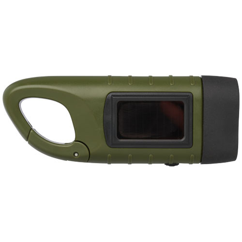 Helios latarka solarna z dynamem i karabińczykiem wykonana z tworzyw sztucznych pochodzących z recyklingu Zieleń wojskowa 10457564 (3)