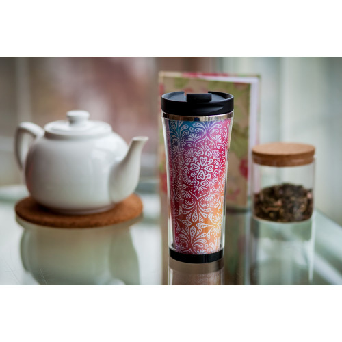 Kubek podróżny 400 ml, miejsce na kartkę z nadrukiem full colour Srebrny V4996-32 (5)