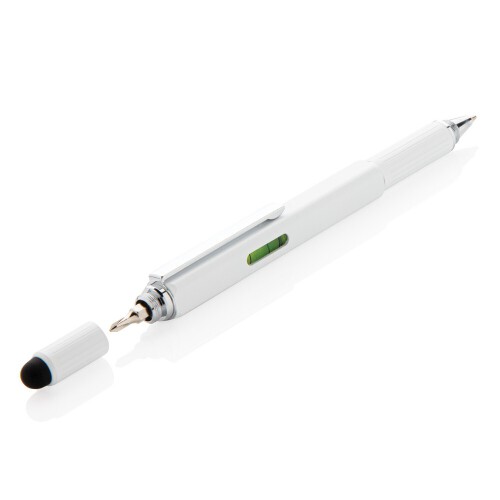 Długopis wielofunkcyjny, poziomica, śrubokręt, touch pen biały V1996-02 (1)